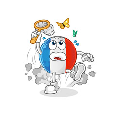 french flag catch butterfly illustration. character vector