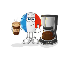french flag drinking coffee illustration. character vector