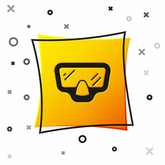 Black Diving mask icon isolated on white background. Extreme sport. Diving underwater equipment. Yellow square button. Vector