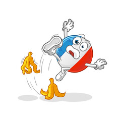 french flag slipped on banana. cartoon mascot vector