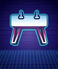 Retro style Pommel horse icon isolated futuristic landscape background. Sports equipment for jumping and gymnastics. 80s fashion party. Vector
