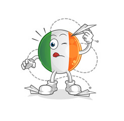 irish flag with paper plane character. cartoon mascot vector