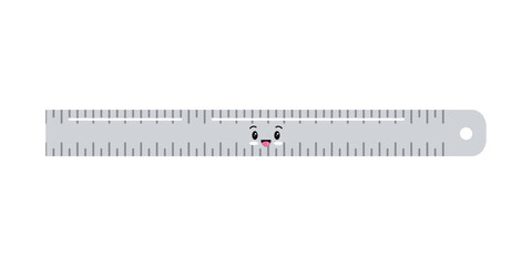 Cute metal ruler kawaii emoji instrument icon isolated on a white background. School measuring ruler in centimeters scale. Vector flat design illustration