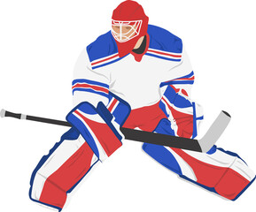 Hockey goalkeeper  in action. Isolated on white background vector illustration