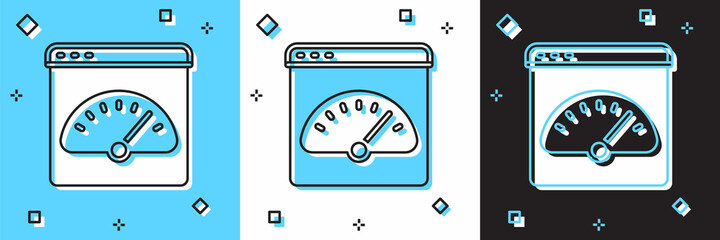 Set Digital speed meter icon isolated on blue and white, black background. Global network high speed connection data rate technology. Vector