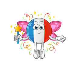 french flag fairy with wings and stick. cartoon mascot vector