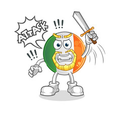 irish flag knights attack with sword. cartoon mascot vector