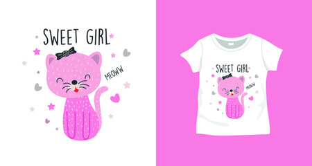 Sweet  print design with slogan. Vector illustration design for fashion fabrics, prints.