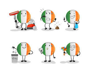 irish flag cleaning group character. cartoon mascot vector