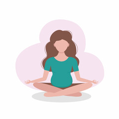 Pregnant woman in lotus position. Vector illustration in flat style.