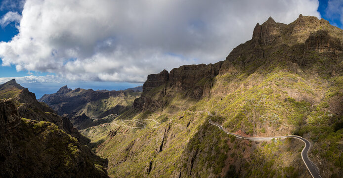 Panoramic view of the Teno mountain range, Tenerife, Spain, with the famous village of Masca in the background