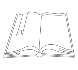 Opened book. The spread of the pages of the book. Continuous line drawing illustration