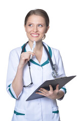 Portrait of female doctor isolated on white background