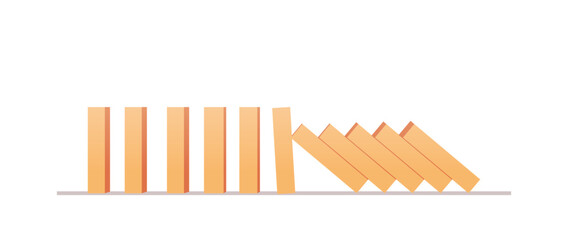 Wooden domino business crisis concept and business principle solving flat vector illustration.
