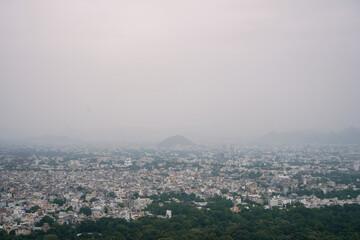 misty morning in the udaipur city
