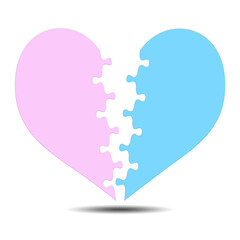 Zwei Herzteile in Puzzleform vor weißem Hintergrund, Illustration