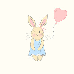 Cute Bunny with a Balloon Happy Easter or Valentine's Day or Happy Birthday Greeting Card