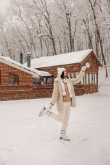 Young Asian woman in winter location with snow