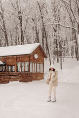 Young Asian woman in winter location with snow