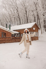 Young Asian woman in winter location with snow