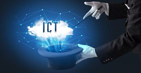 Magician or illusionist is showing magic trick