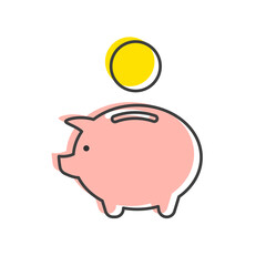 Piggy bank linear icon. Flat design vector illustration isolated on white background.	