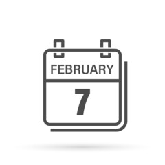 February 7, Calendar icon with shadow. Day, month. Flat vector illustration.