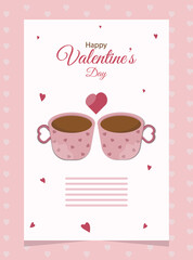 Valentine's day card or banner with cups of coffee and hearts, vector illustration