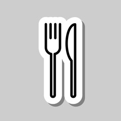 Restaurant, fork knife simple icon. Flat desing. Sticker with shadow on gray background.ai