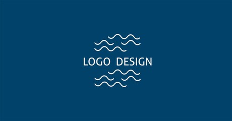 Logo with sea waves on a blue background. Wavy white lines. Simple flat design elements. Vector illustration.
