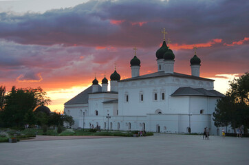 Russia, Astrakhan 27.07.2021. Church in the Astrakhan Kremlin during sunset.