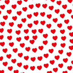 Circular pattern of red hearts on white background