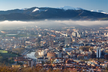 Fototapeta na wymiar View of city of Bilbao in a winter day, Basque Country, Spain.