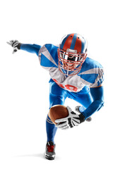 American football. Young agile american football player running fast towards goal line. Sports emotions. Sportsman in action © Ruslan Shevchenko