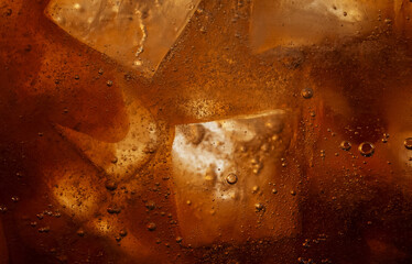 Ice Cubes with Cola, Macro Shot, close-up.