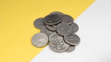 colorful background with american coins.