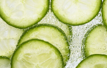 Slices of Cucumber in Water with Bubbles, Home Made Lemonade.