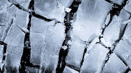Close-up of broken ice, macro top shot.