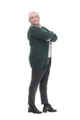 Side view of beautiful smiling caucasian business woman portrait arms crossed in studio