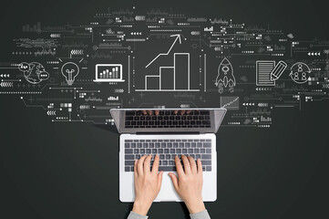 Business growth analysis with person using a laptop computer