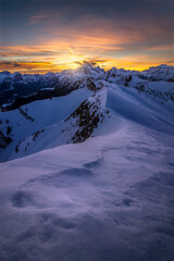 Sunset behind Mount Marmolada as seen from Passo Giau, in Cortina d'Ampezzo in the italian dolomites