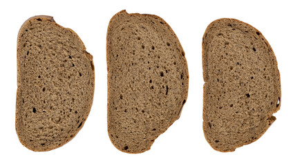 slices of rye bread on white background, top view