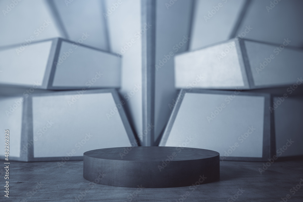 Poster Empty podium with mock up place on abstract wall background. Product presentation concept. 3D Rendering.