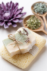 Fototapeta na wymiar Handmade natural soap with herbal.