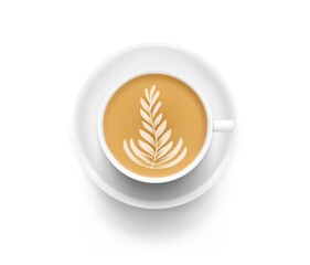White cappuccino cup with latte flower art. Vector illustration on white background. EPS10.