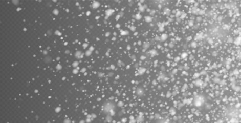 Falling snow in motion, white blurred snowflakes flying in the air.