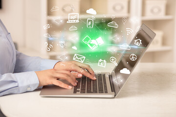 Businessman working on laptop with new business concept