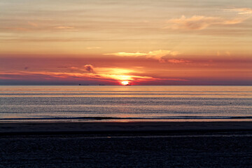 Beautiful sunset landscape in the North Sea. Texel, Netherlands.View from the boats over the North Sea.