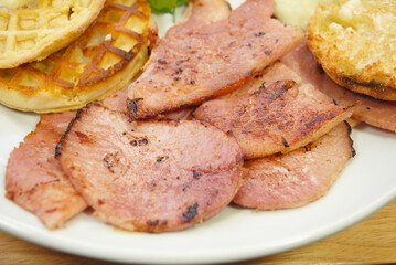 Close-up Of Fried Ham as Part of a Harty Brunch