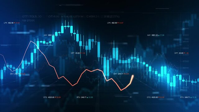 Stock market information background with numbers, indexes, chart and diagrams. Abstract trading information for futuristic financial report concept. Seamless loop.